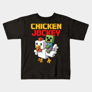 Chicken Jockey Pixel Zombie Ride Gamer Humor Art Kids T-Shirt